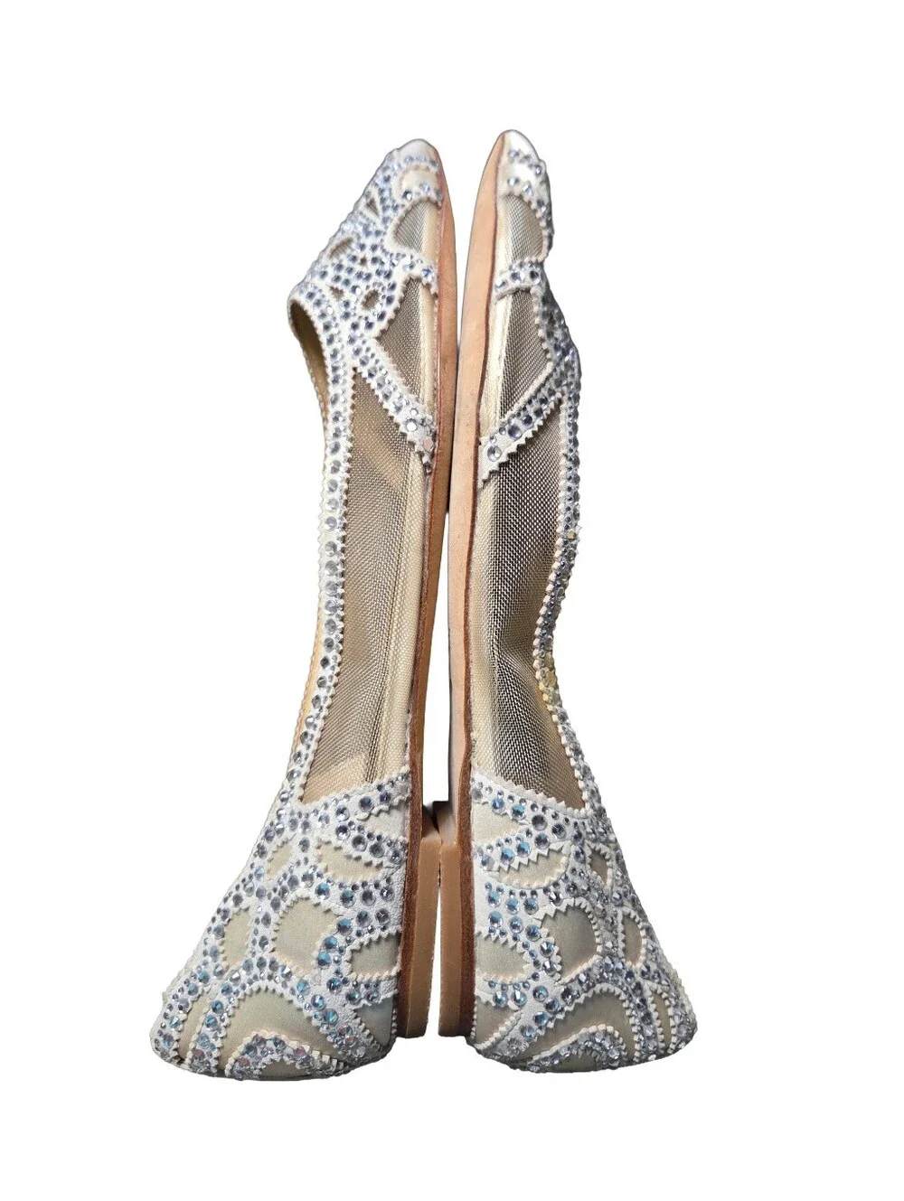Badgley Mischka Gigi Crystal Pointed Toe Flats Ivory 8.5W Wide